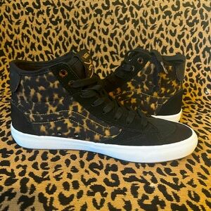 Vans The Lizzie suede tortoise-print high top shoes.